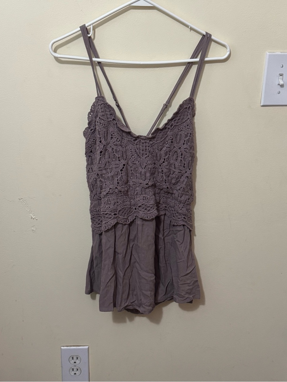 Maurices Crochet Detail Sleeveless Romper in Dusty Mauve